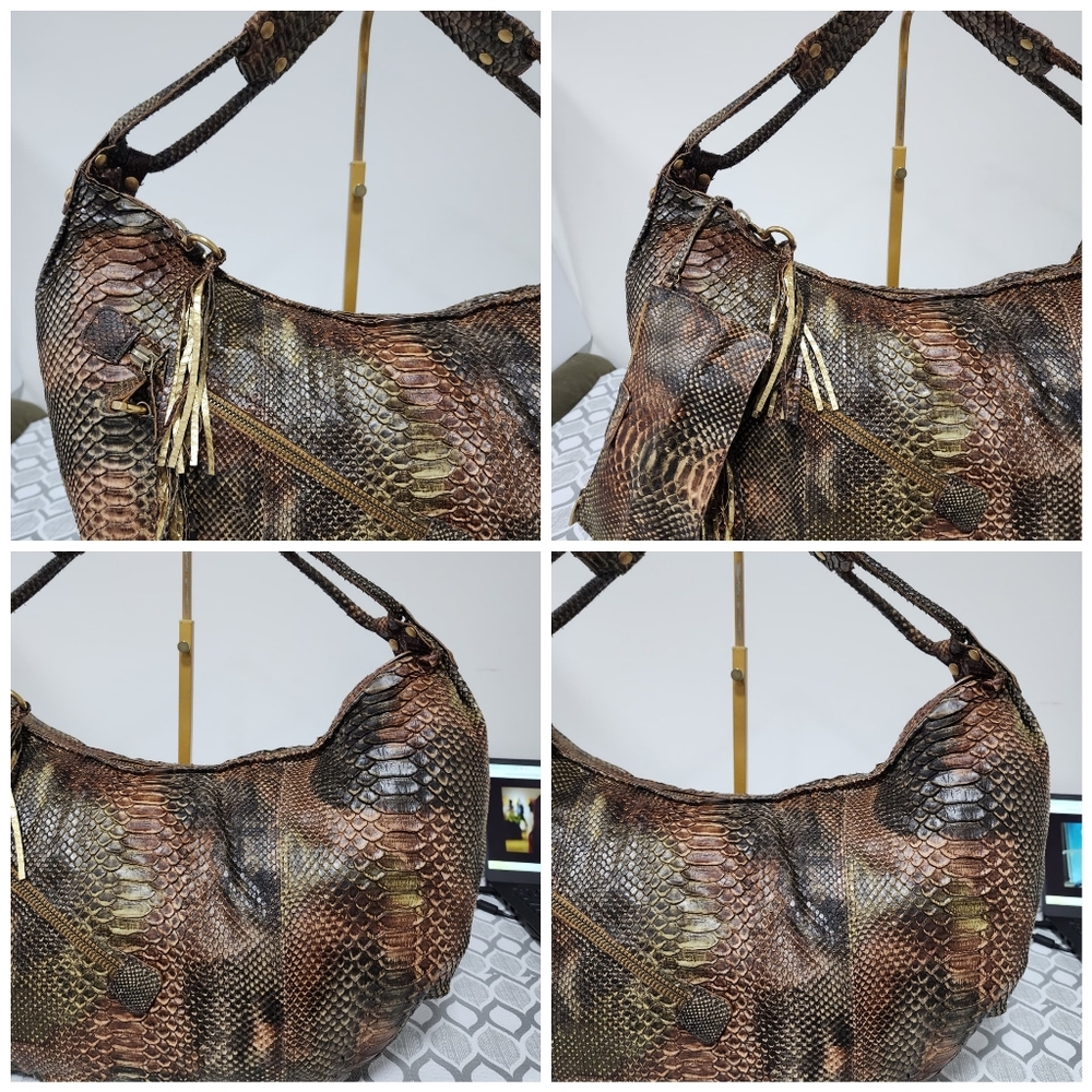 Salvatore Ferragamo Large Python Leather Hobo Bag Brown - Picture 7 of 13